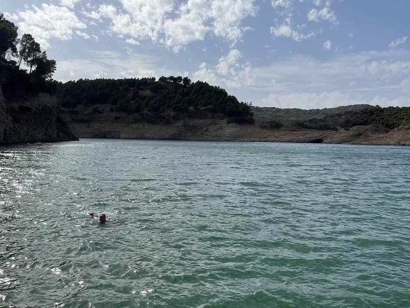 Swimming in the turquoise lake