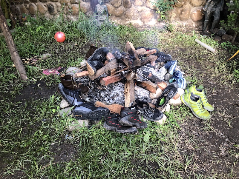 Drying our soaked shoes