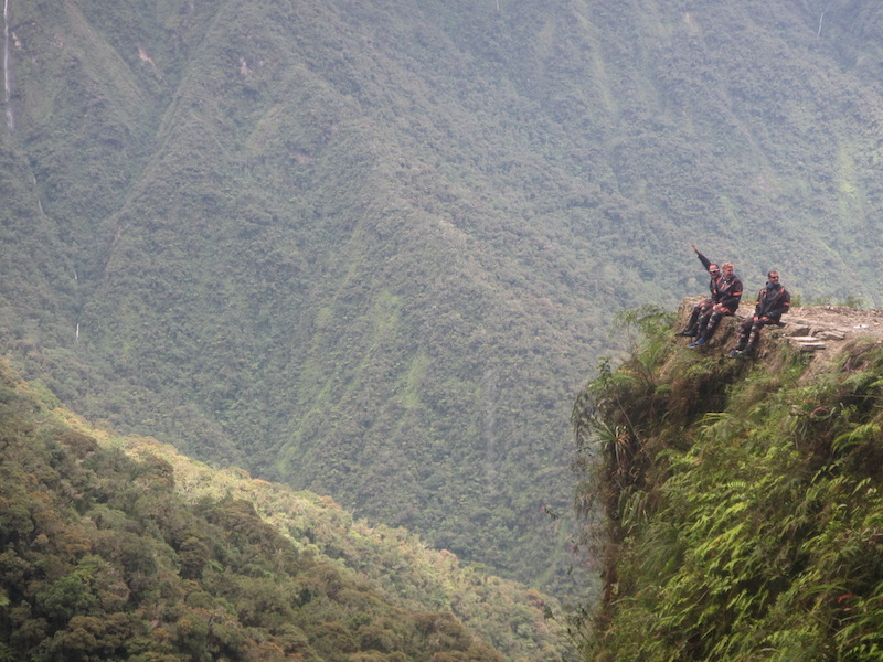 Hanging on the side of the Death Road